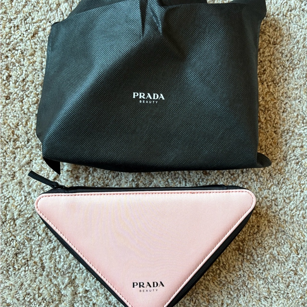 Prada Beauty Black and Pink Triangle Pouch Set